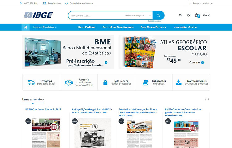 #praCegoVer Imagem da página principal da loja virtual do IBGE