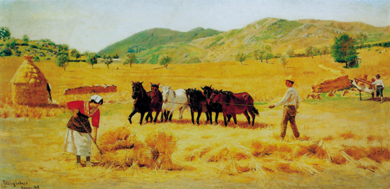 Pedro Weingärtner. Ceifa – 1903. Óleo sobre tela – 50 x 100cm. Pinacoteca do Estado de São Paulo