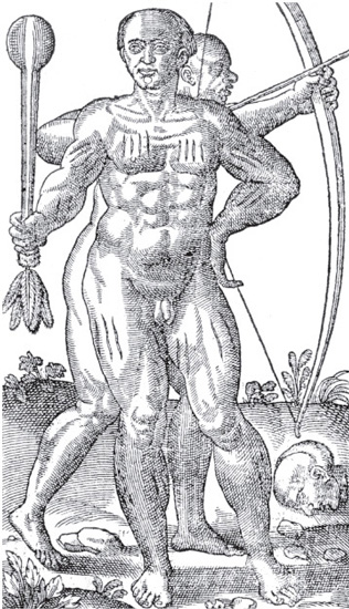 Índios Tupinambás Guerreiros - Gravura do Livro de Jean de Léry - Histoire d’une voyage... - 1578 - Biblioteca Nacional