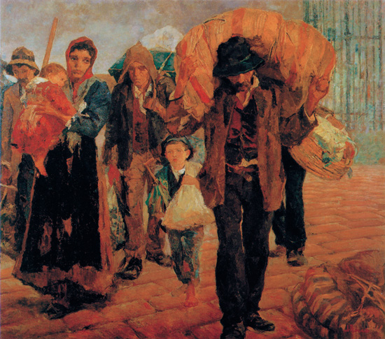 Antonio Rocco. Os emigrantes – c. 1910. Óleo sobre tela – 202 x 131 cm. Pinacoteca do Estado de São Paulo