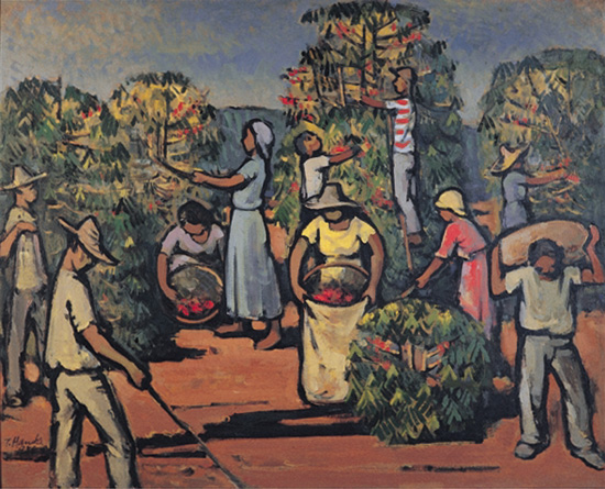Tomoo Handa - Colheita de café – 1958 - Óleo sobre tela - 90x70cm - Museu Histórico da Imigração Japonesa