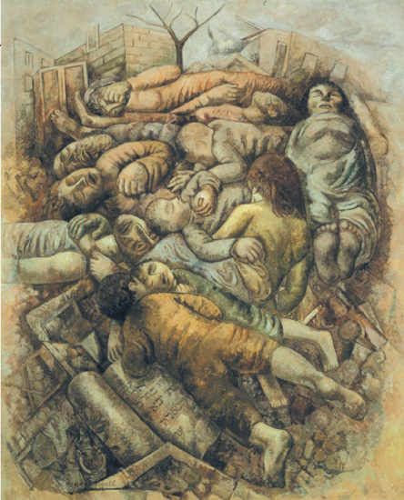 Lasar Segall. Pogrom – 1937. Óleo com areia sobre tela – 184 x 150cm. Museu Lasar Segall