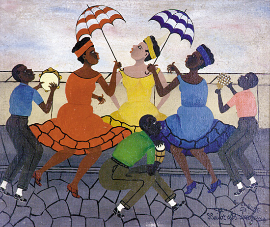 Heitor dos Prazeres - Frevo – 1966 - Óleo sobre tela e eucatex – 46 x 55cm - Museu Internacional de Arte Naife do Brasil