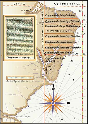 Mapa de Luís de Teixeira de 1574 – Redesenhado por Regina Alonso – Departamento de Geografia, Diretoria de Geociências, IBGE - 2000