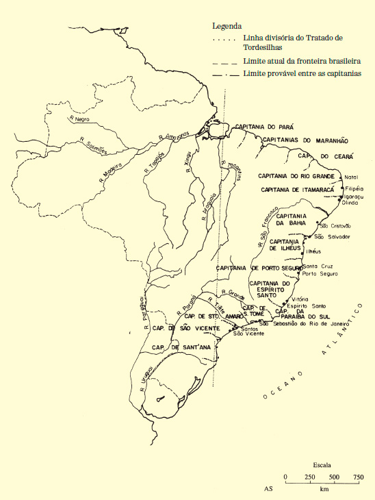 Capitanias – Século XVIJ.M. De Areripe Macedo – segundo elementos da Carta Geographica do Brazil