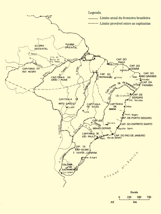 Vice-Reino do Brasil – Capitanias – Séculos XVIII - J.M. De Areripe Macedo – segundo elementos da Carta Geographica do Brazil